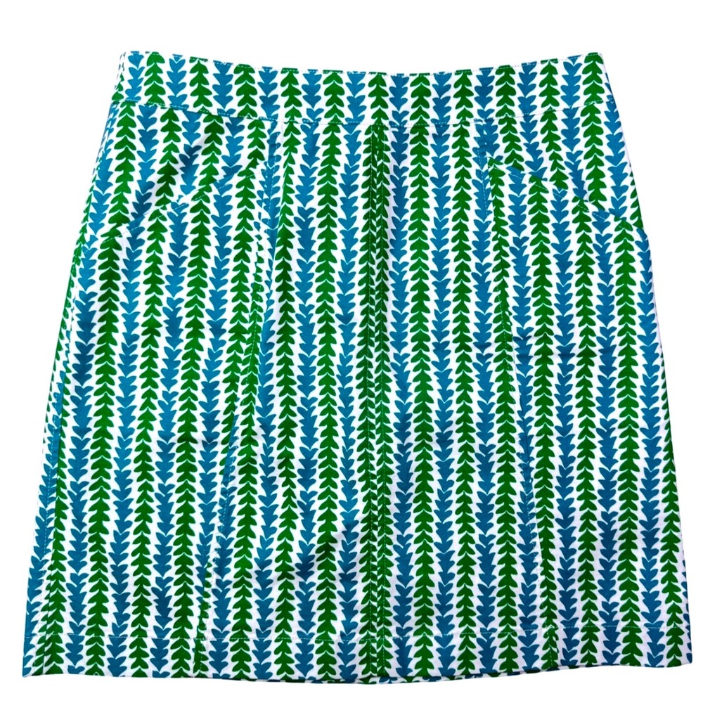 Boden Womens Skirt Blue Green Leaf Print A-Line Zip Size 6R